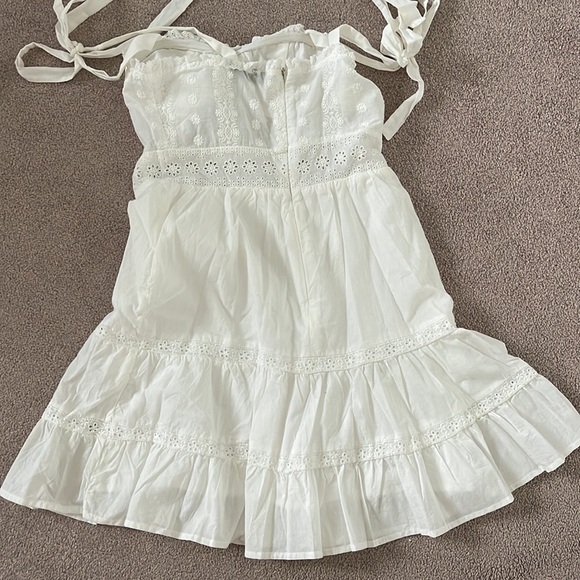 White Embroidered Cotton Embroidered Eyelet Dress - Picture 3 of 5